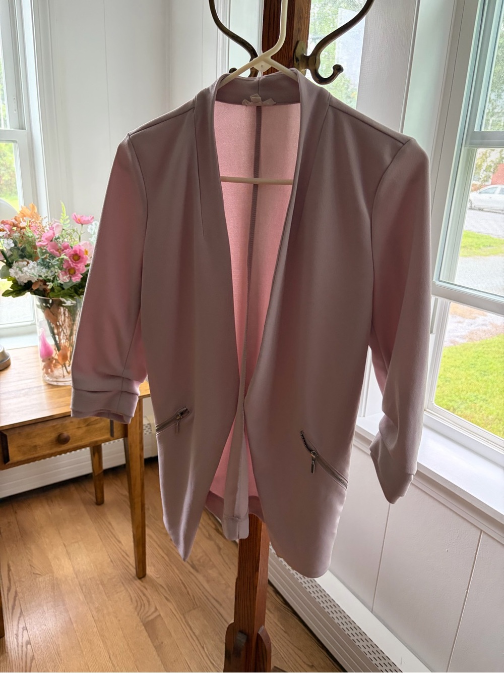 Maurices Pale Pink Open-Front Blazer with Zip Pockets